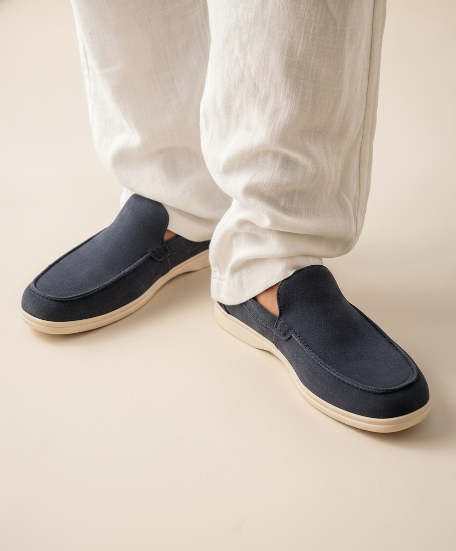 Looksmaxxing Everyday suede loafers in marine blue, product photo