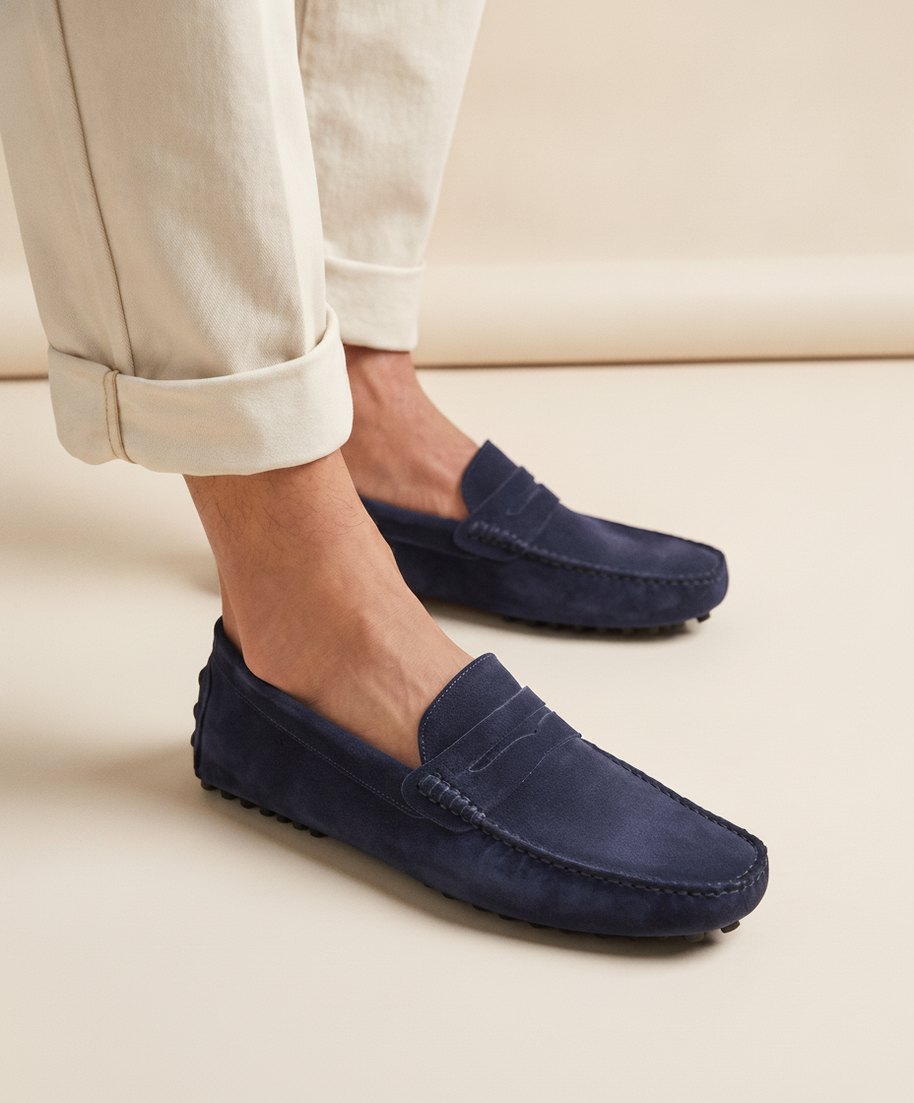 Looksmaxxing Portofino driver loafers in ocean blue, product photo