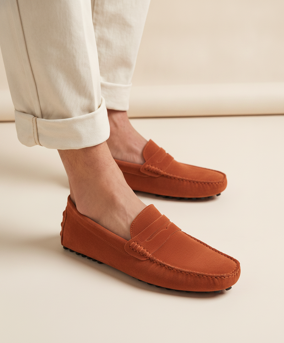 Looksmaxxing Portofino driver loafers in orange, product photo
