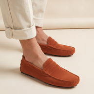 Looksmaxxing Portofino driver loafers in orange, product photo