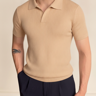 Looksmaxxing Ravenna knitted polo shirt in sand, product photo