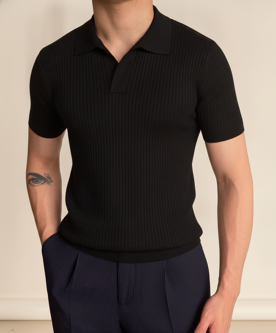Looksmaxxing Ravenna knitted polo shirt in black, product photo