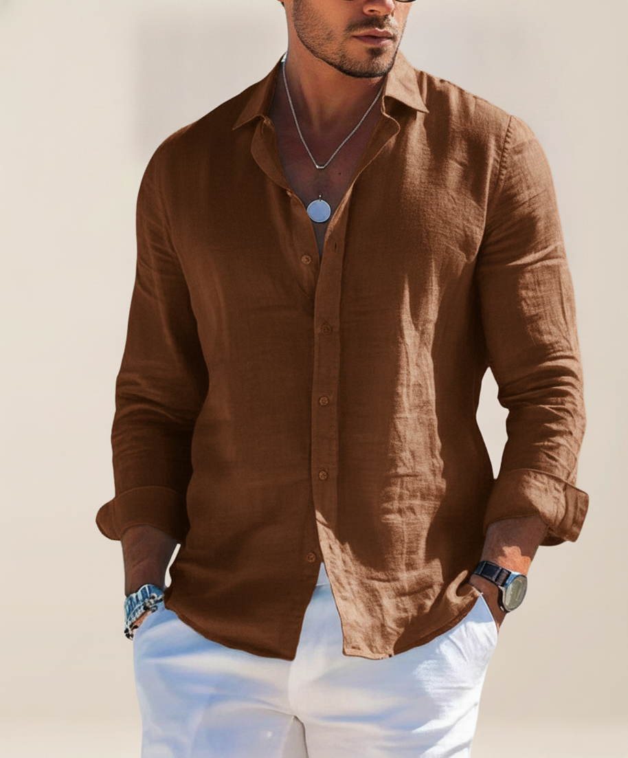 Looksmaxxing Taormina linen shirt in cocoa, product photo
