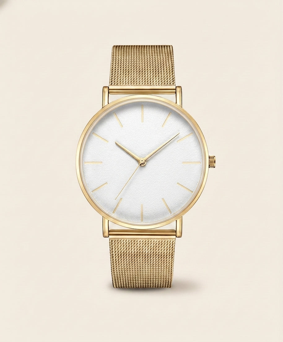 Looksmaxxing Milano mesh watch in gold / white, product photo