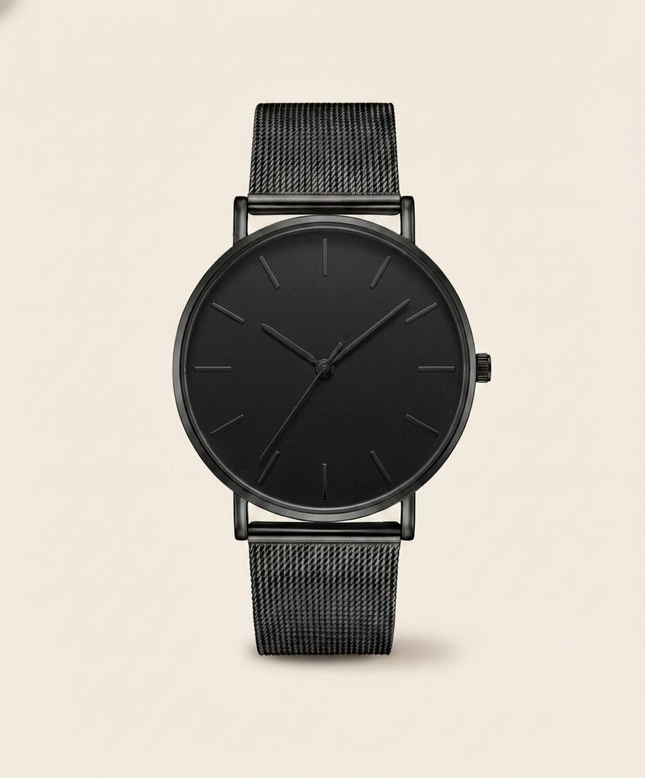 Looksmaxxing Milano mesh watch in black / black — index, product photo