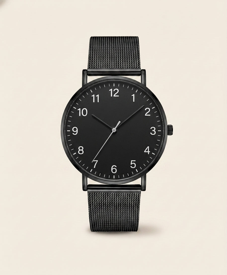 Looksmaxxing Milano mesh watch in black / black — arabic, product photo