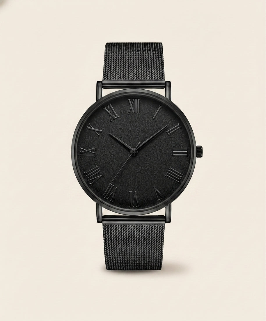 Looksmaxxing Milano mesh watch in black / black — roman, product photo