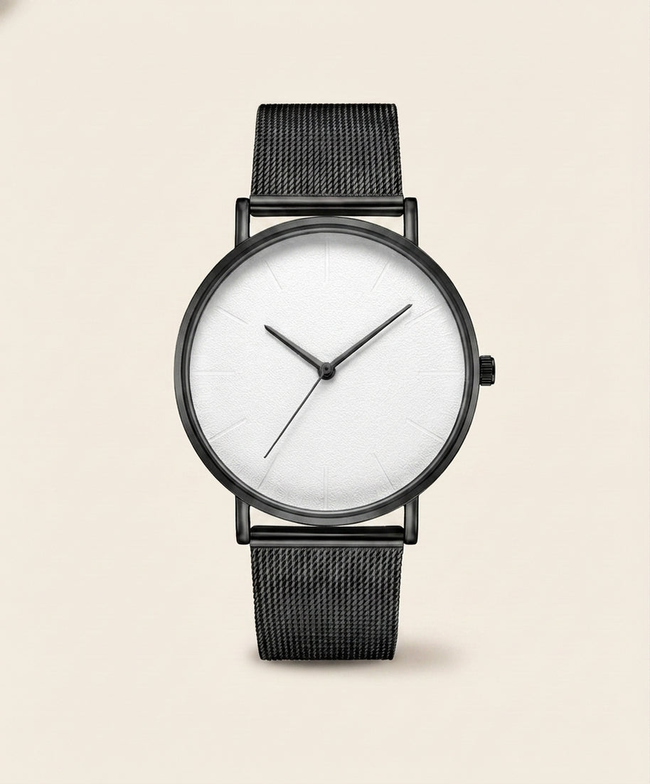 Looksmaxxing Milano mesh watch in black / white — index, product photo