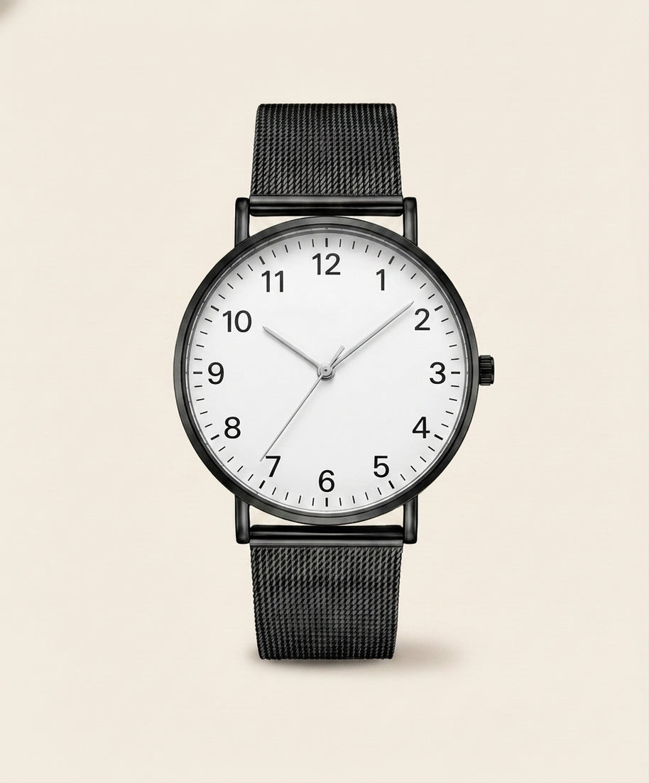 Looksmaxxing Milano mesh watch in black / white — arabic, product photo