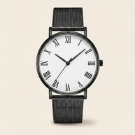 Looksmaxxing Milano mesh watch in black / white — roman, product photo