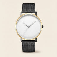 Looksmaxxing Milano mesh watch in black / white — gold rim, product photo