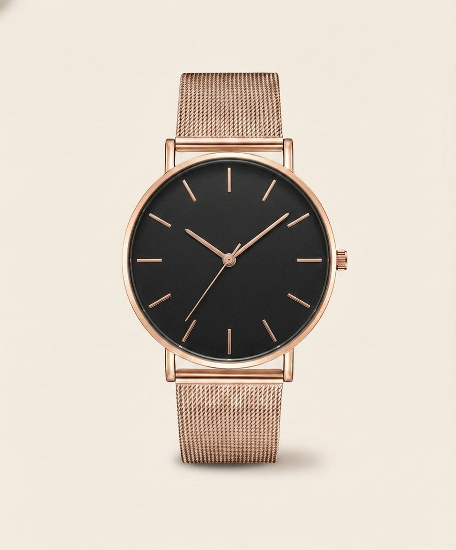 Looksmaxxing Milano mesh watch in rose gold / black, product photo