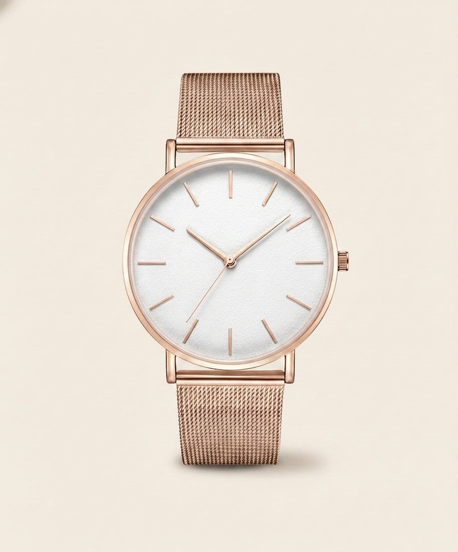 Looksmaxxing Milano mesh watch in rose gold / white, product photo