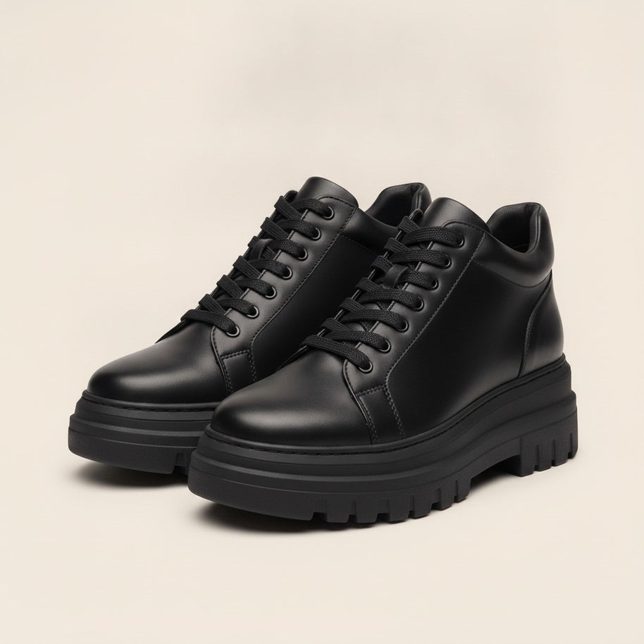 Looksmaxxing Stromboli platform trainers, three-quarter view