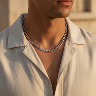 Looksmaxxing Salerno Cuban link chain necklace worn on model