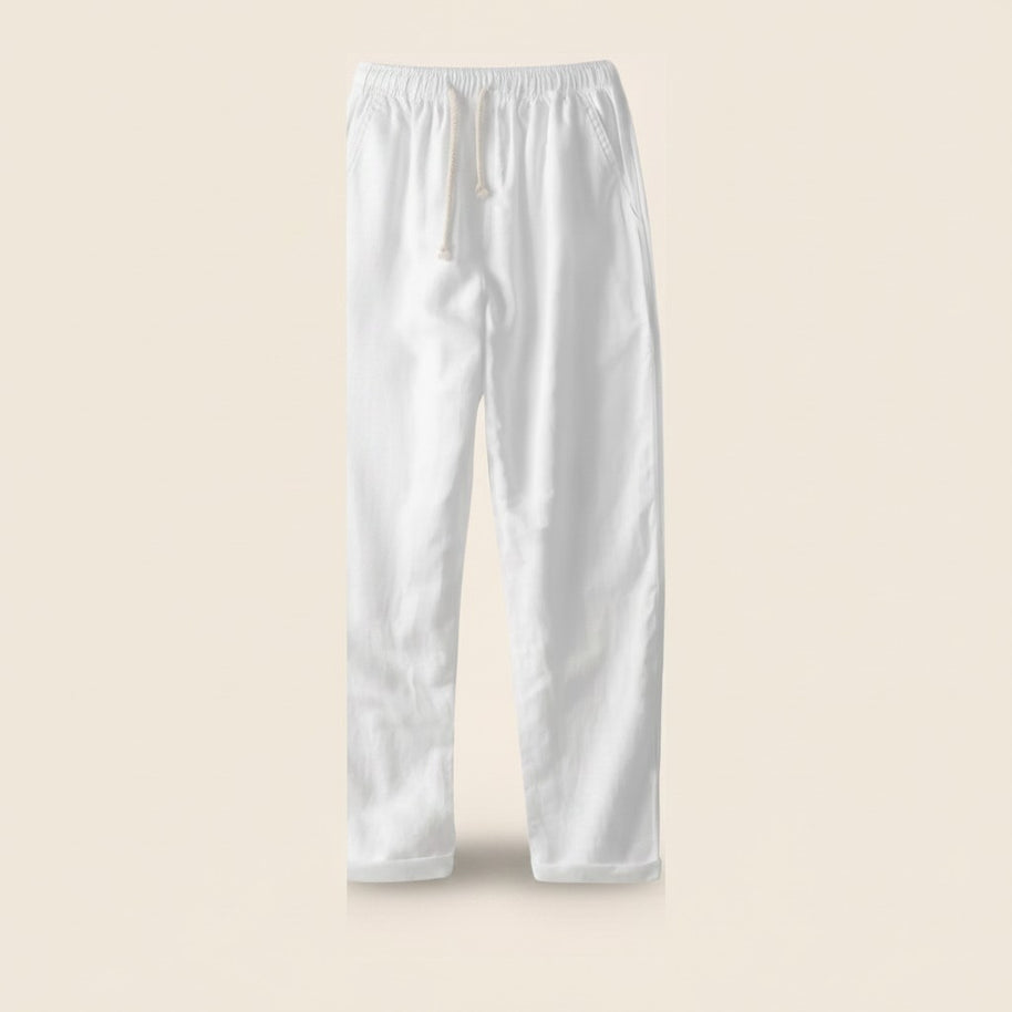 Navy four-piece set, linen trousers