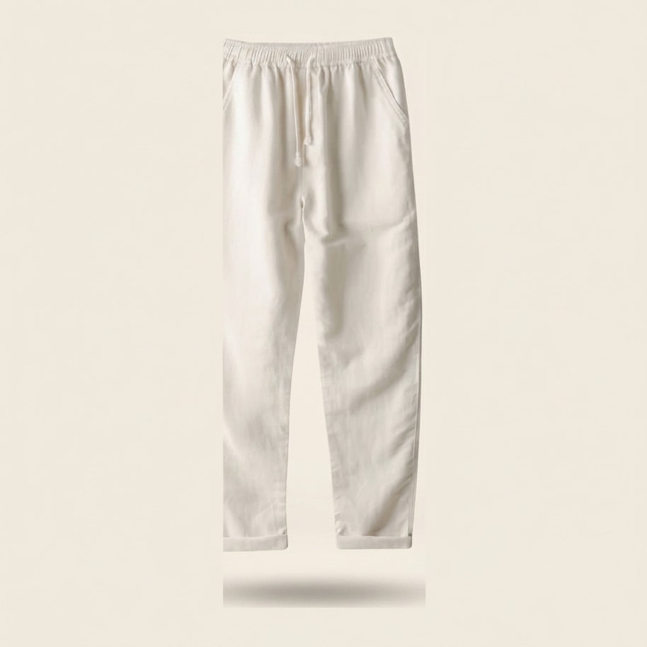 Olive four-piece set, linen trousers