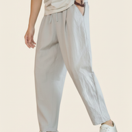 Looksmaxxing Cancun cotton trousers in light grey, product photo