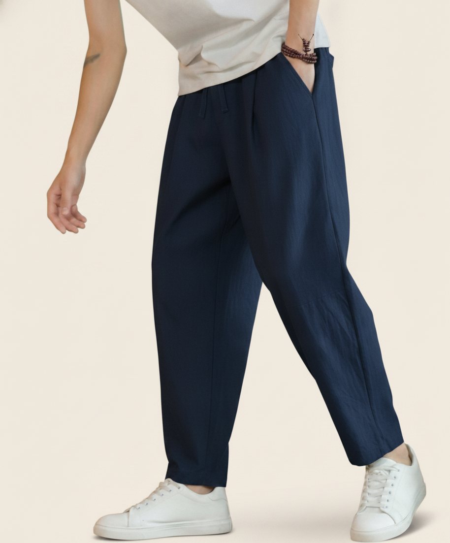 Looksmaxxing Cancun cotton trousers in marine, product photo