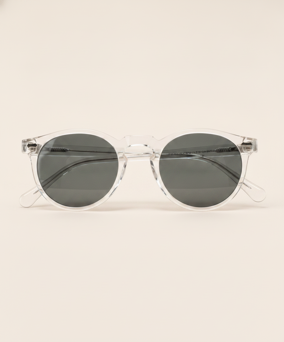 Looksmaxxing polarised sunglasses in transparent, product photo