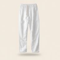 White linen drawstring trousers from the Amalfi Blue set