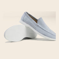 Light blue suede loafers from the Amalfi Blue set