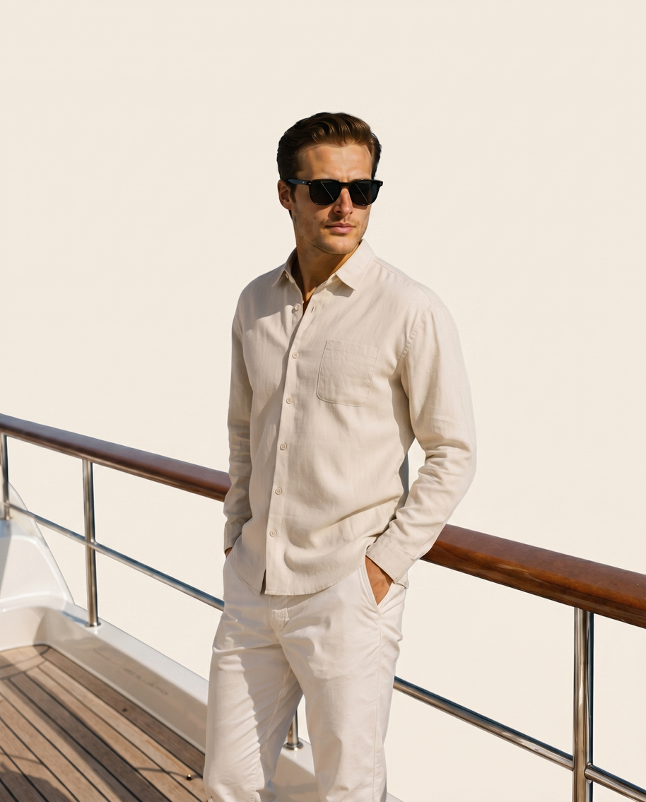 Looksmaxxing 100% linen shirt, front product photo
