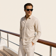 Looksmaxxing 100% linen shirt, front product photo