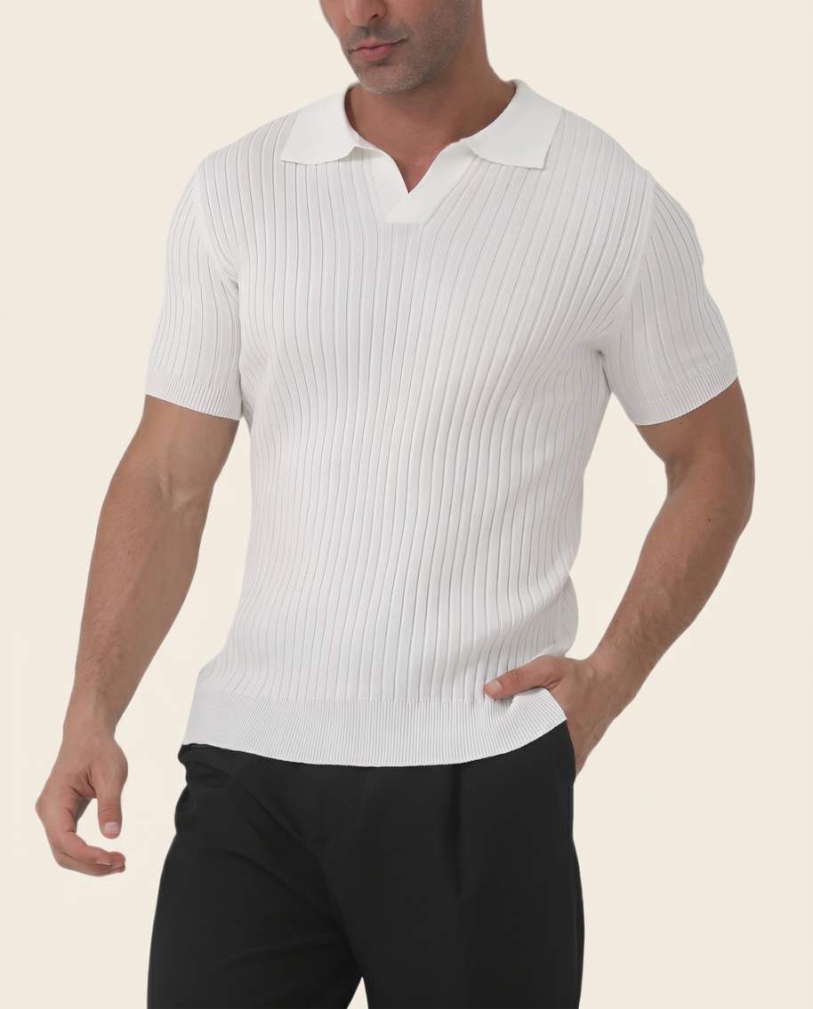 Looksmaxxing Florence ribbed cotton polo shirt, front product photo