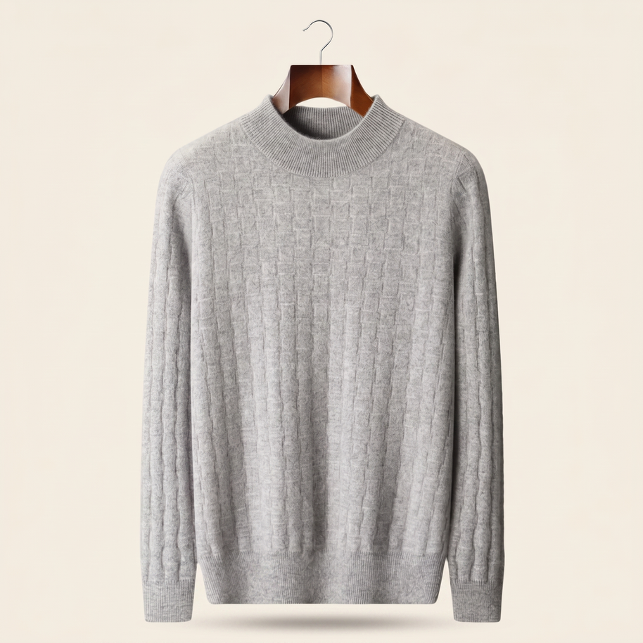 Looksmaxxing textured wool mock-neck jumper, front product photo