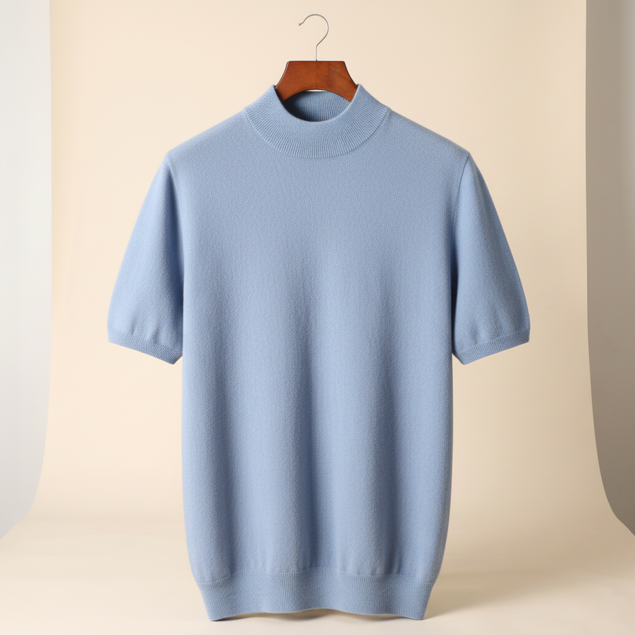 looksmaxxing-cashmere-mock-neck-tee Light Blue