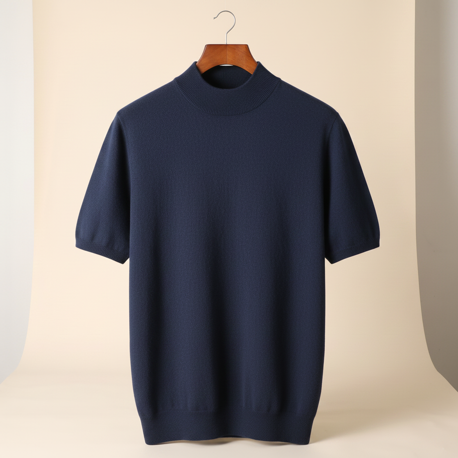 looksmaxxing-cashmere-mock-neck-tee Navy Blue