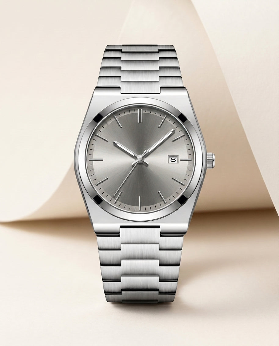 Looksmaxxing Marine day-date watch, front product photo