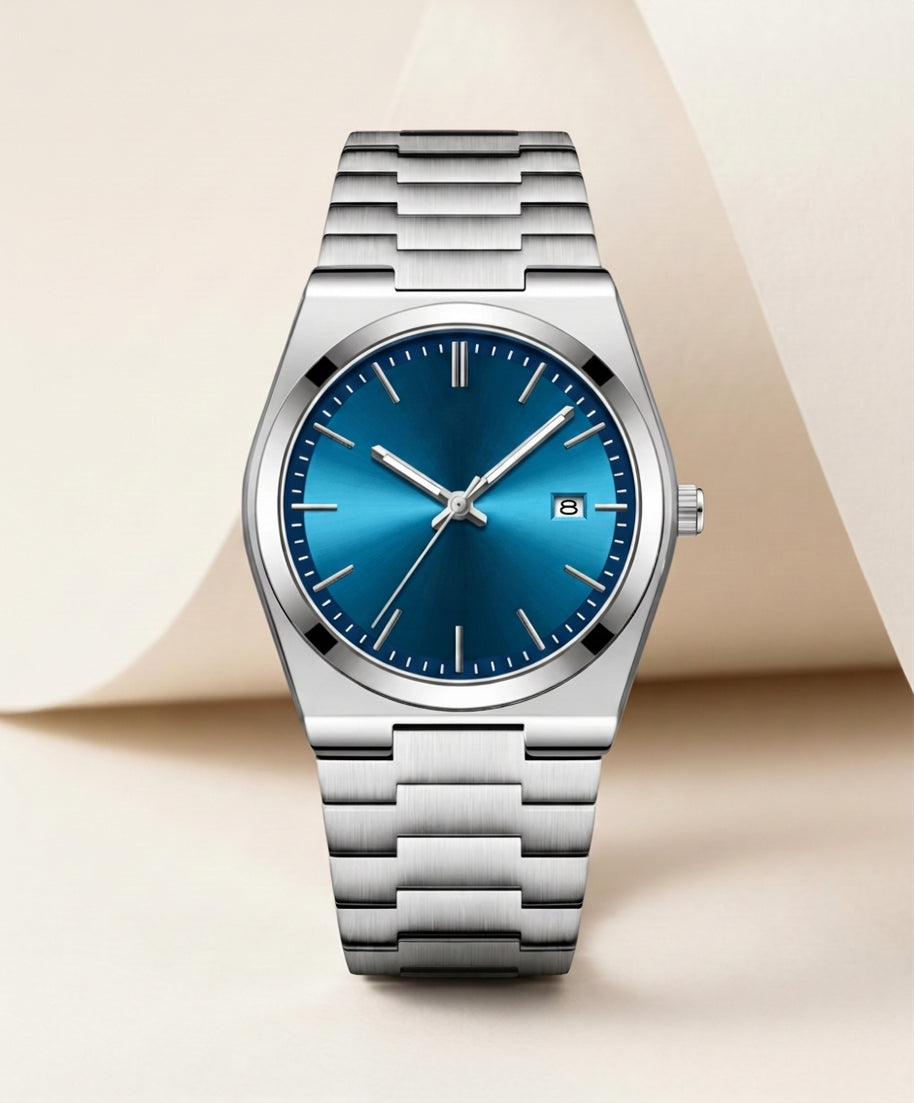 Looksmaxxing Marine day-date watch in blue, product photo