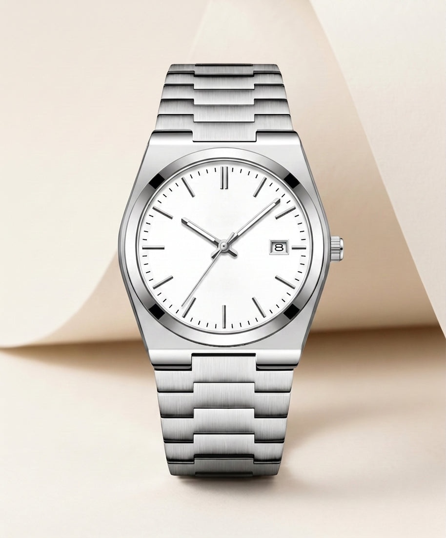 Looksmaxxing Marine day-date watch in white, product photo