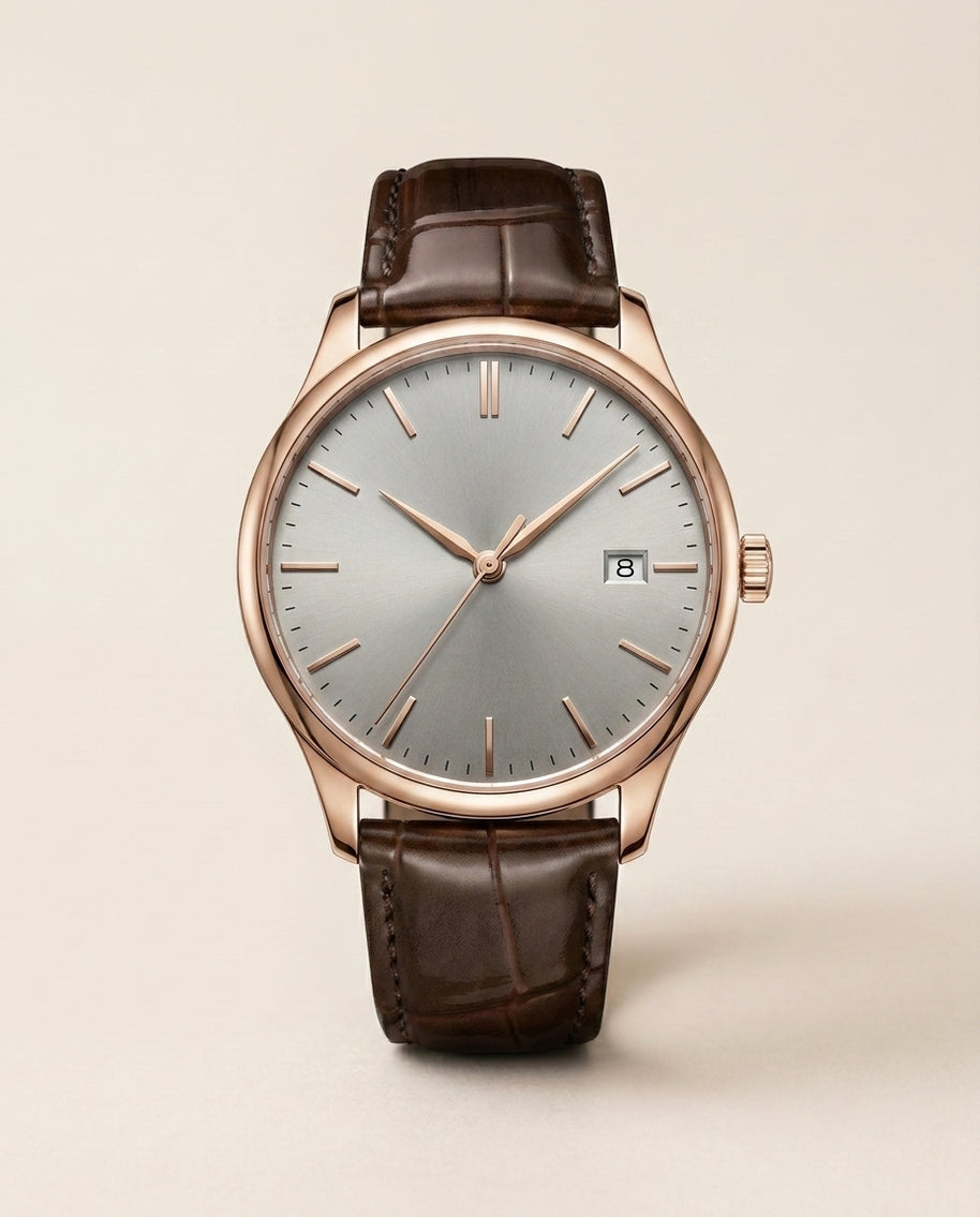 Looksmaxxing Lisbon leather watch, front product photo