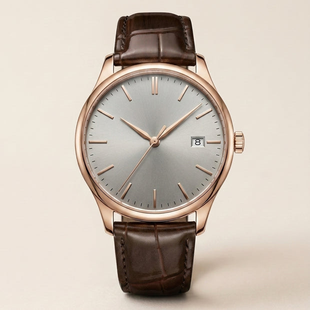 Looksmaxxing Lisbon leather watch, front product photo