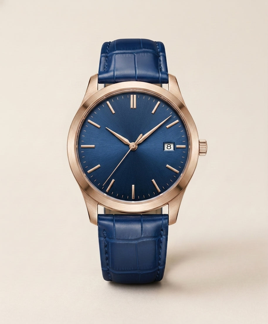 Looksmaxxing Lisbon leather watch in blue, product photo