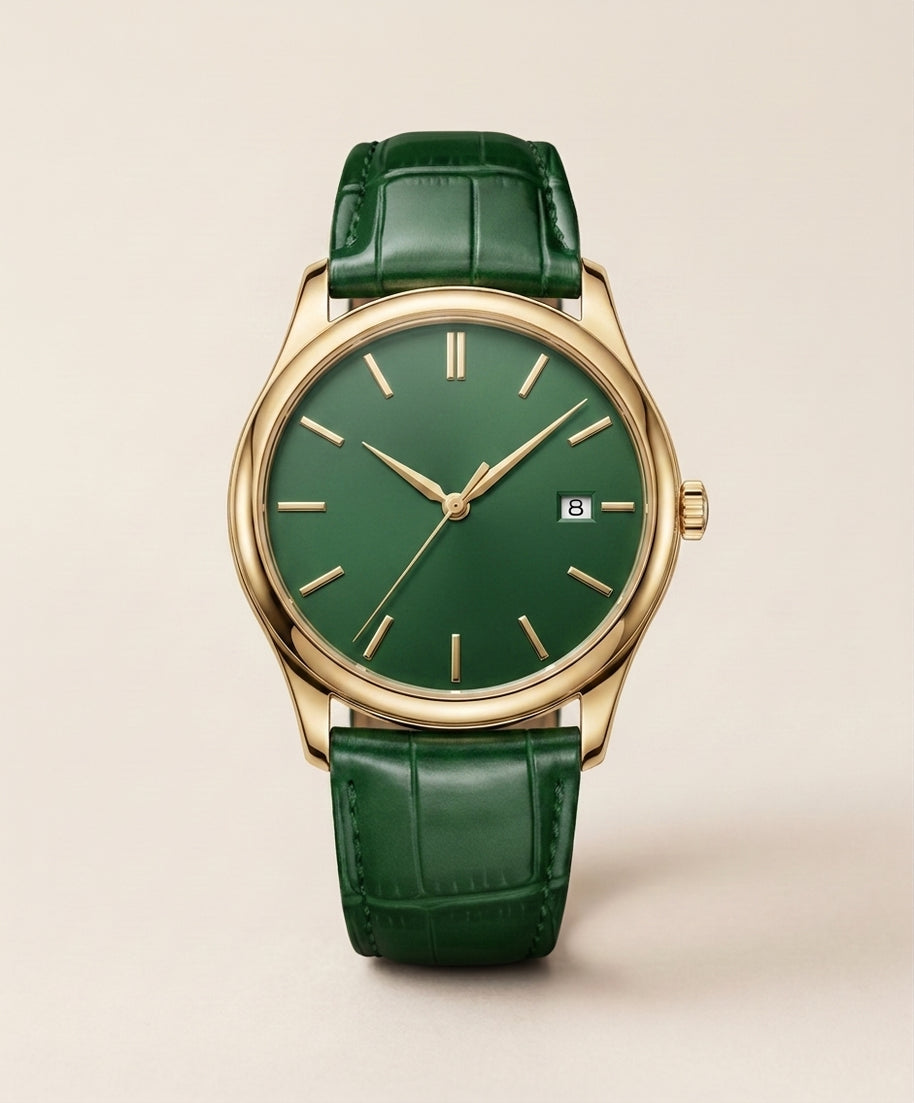 Looksmaxxing Lisbon leather watch in green, product photo