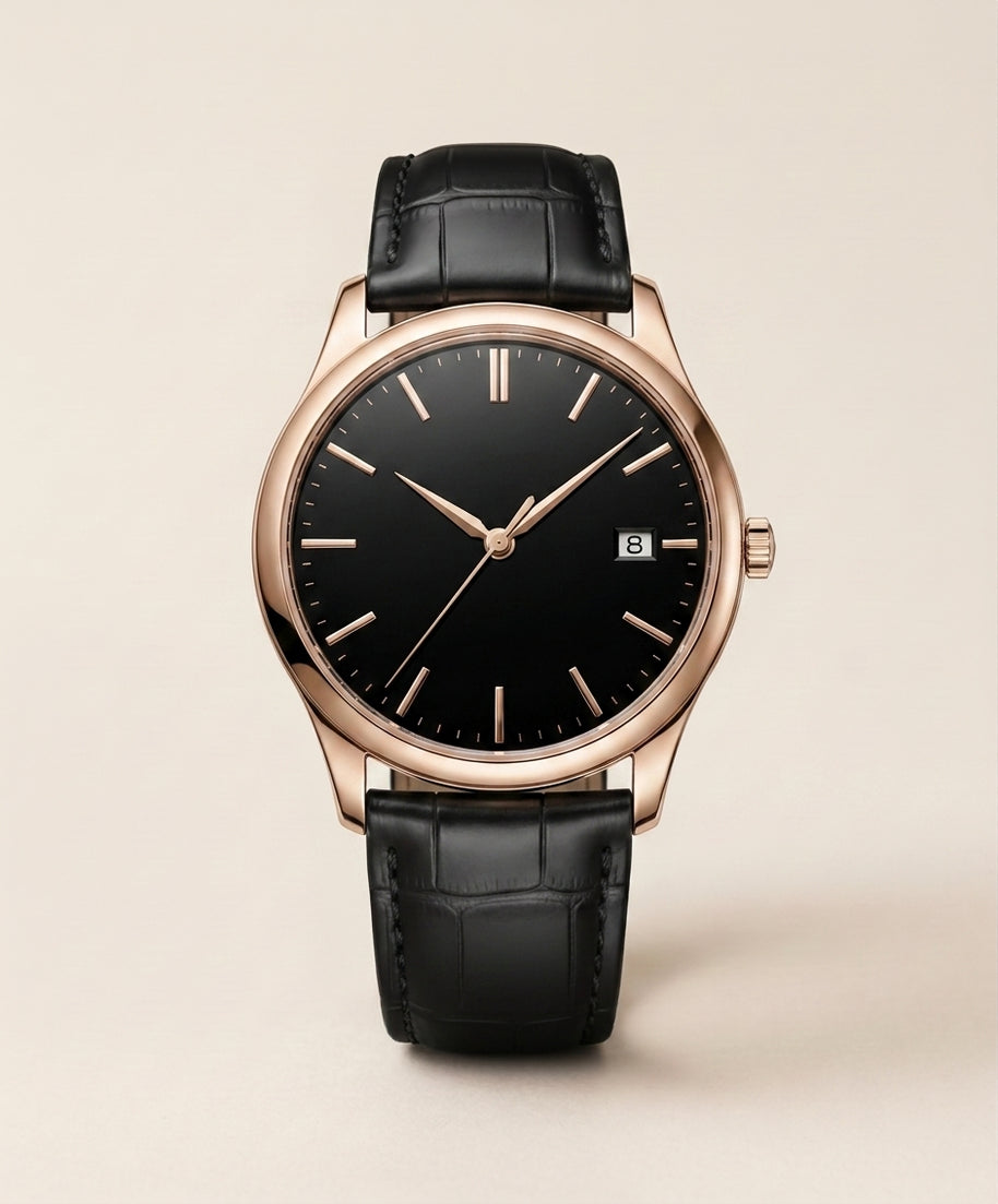 Looksmaxxing Lisbon leather watch in black, product photo