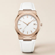 Looksmaxxing Lisbon leather watch in white, product photo