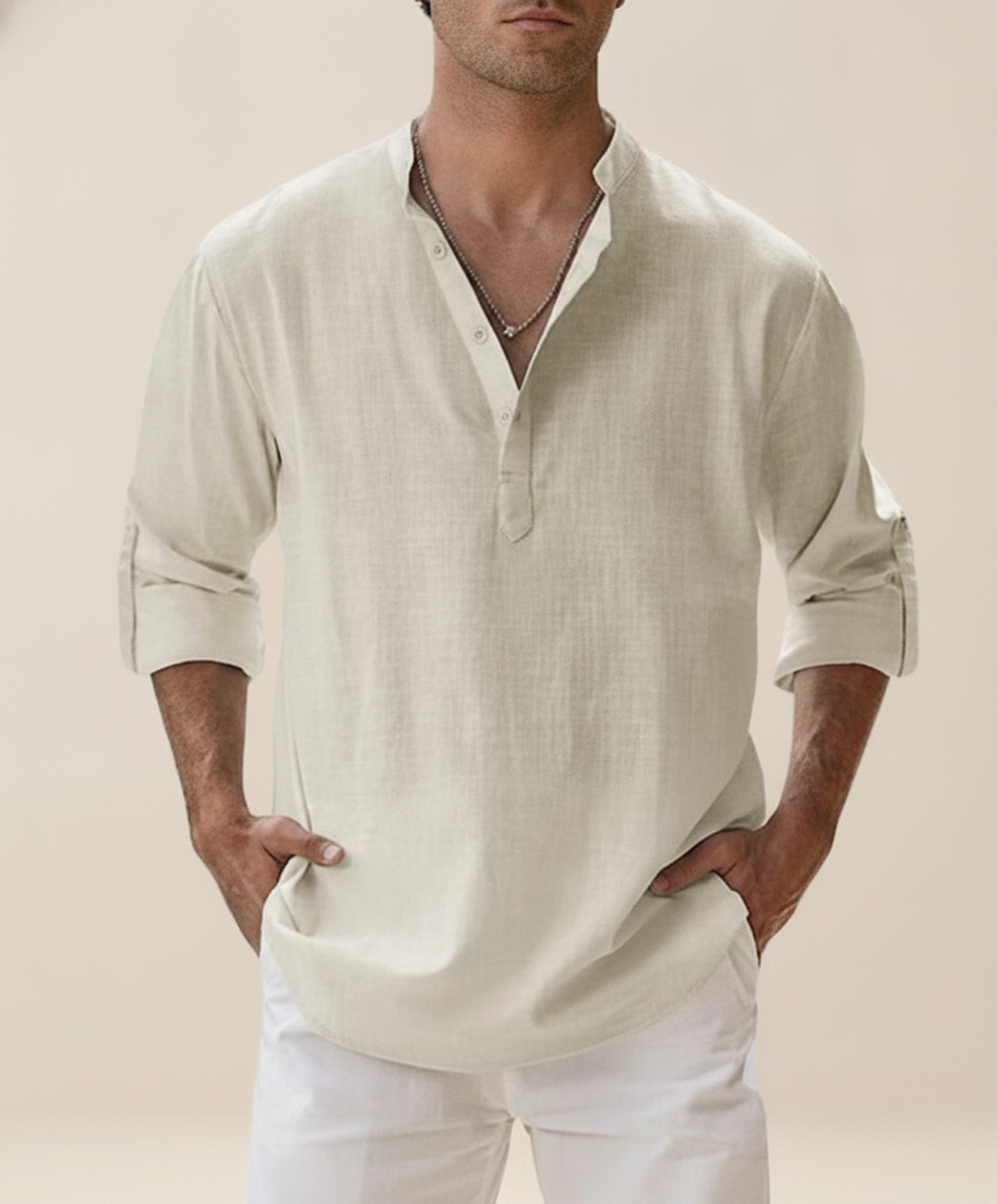 Looksmaxxing Mykonos linen henley, alternate product view