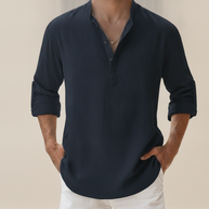 Looksmaxxing Mykonos linen henley in navy, product photo