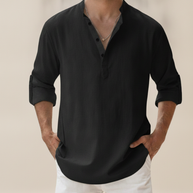 Looksmaxxing Mykonos linen henley in black, product photo