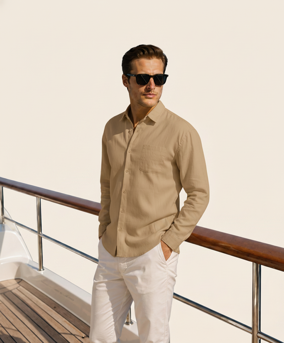 Looksmaxxing 100% linen shirt in beige, product photo