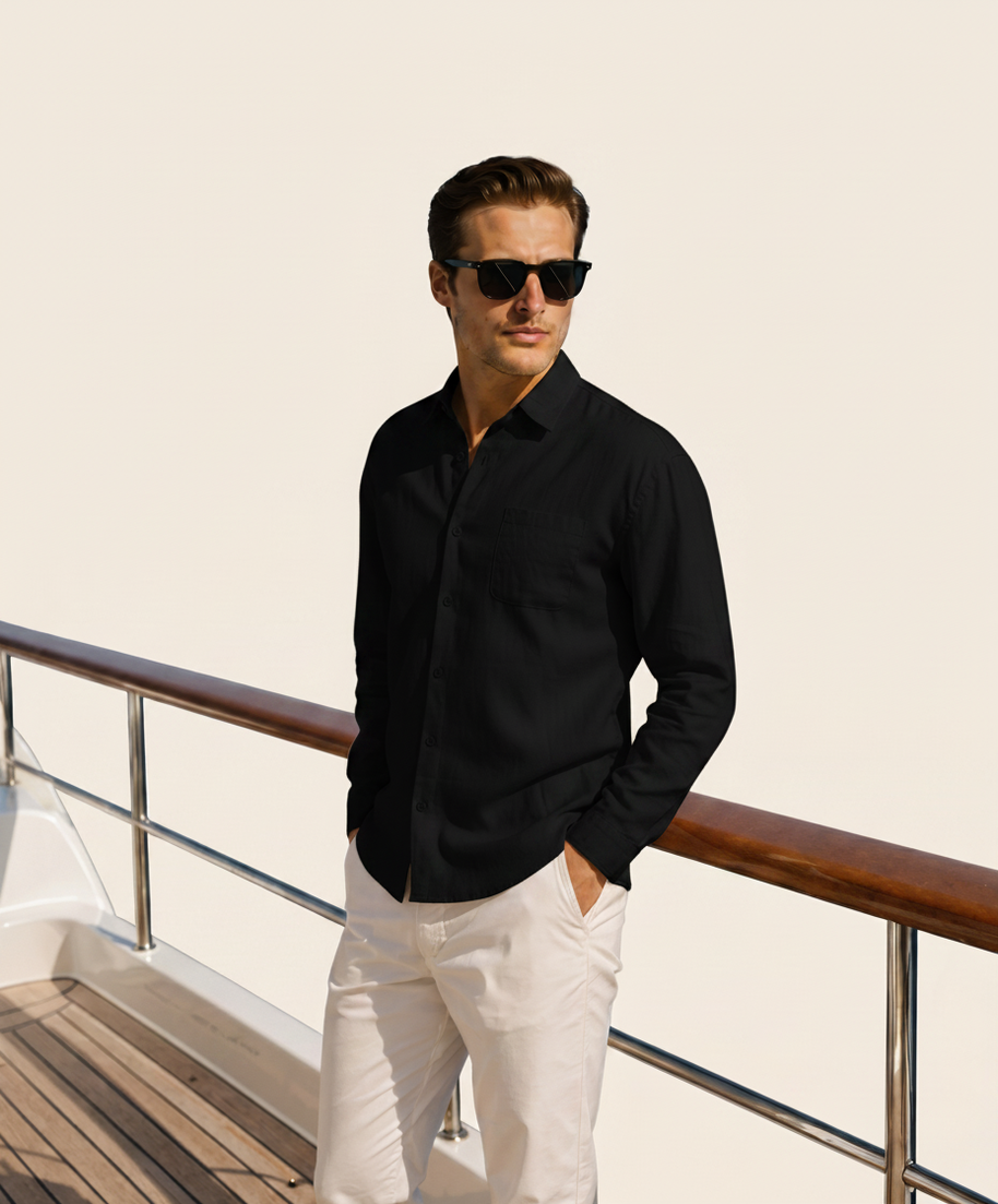 Looksmaxxing 100% linen shirt in black, product photo