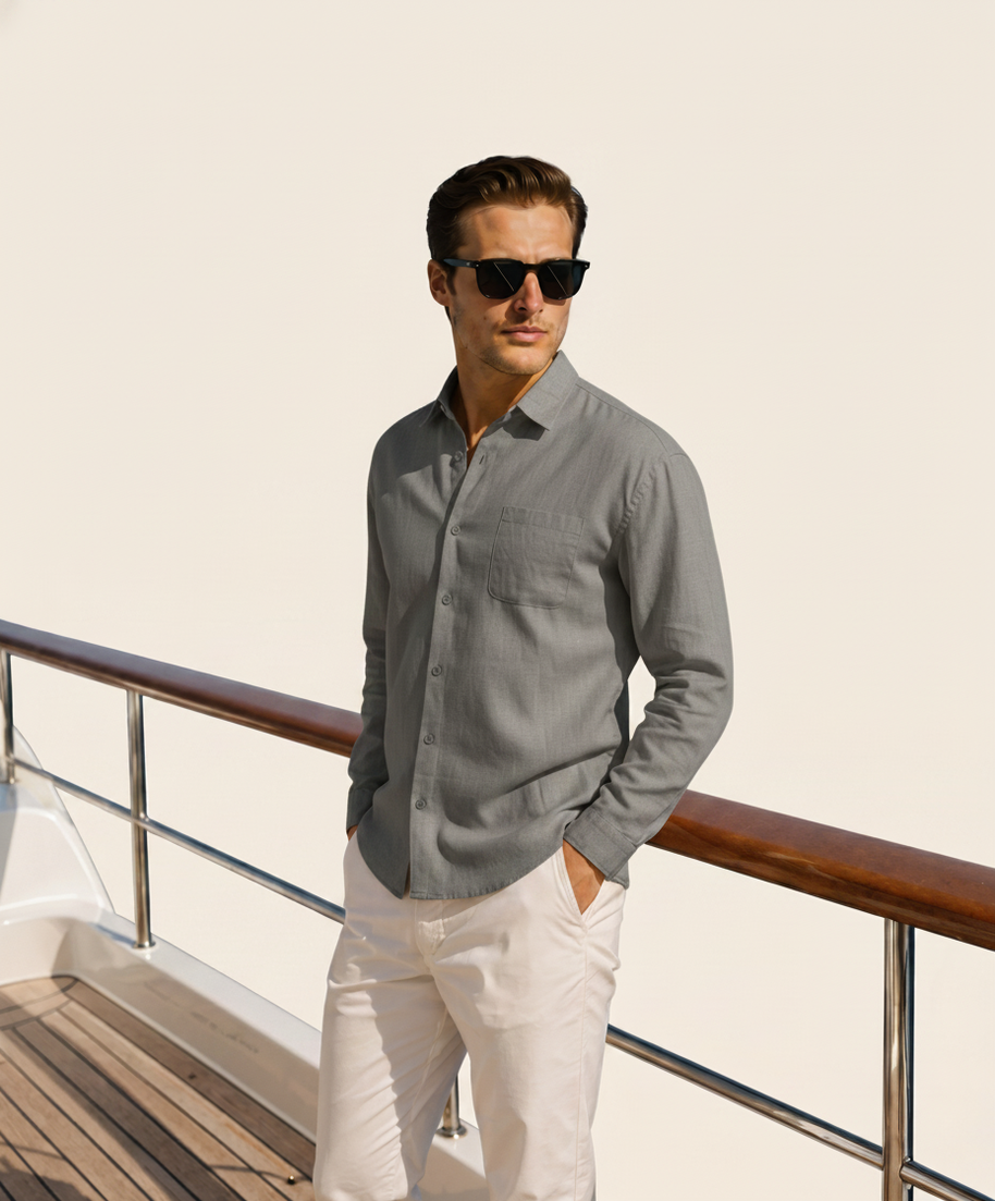 Looksmaxxing 100% linen shirt in grey, product photo
