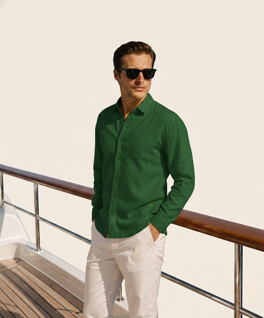 Looksmaxxing 100% linen shirt in green, product photo