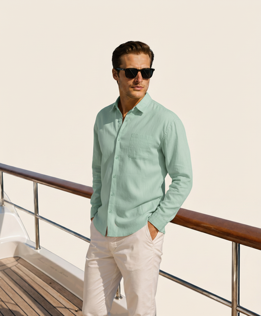 Looksmaxxing 100% linen shirt in mint green, product photo