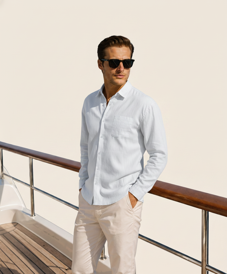 Looksmaxxing 100% linen shirt in white, product photo